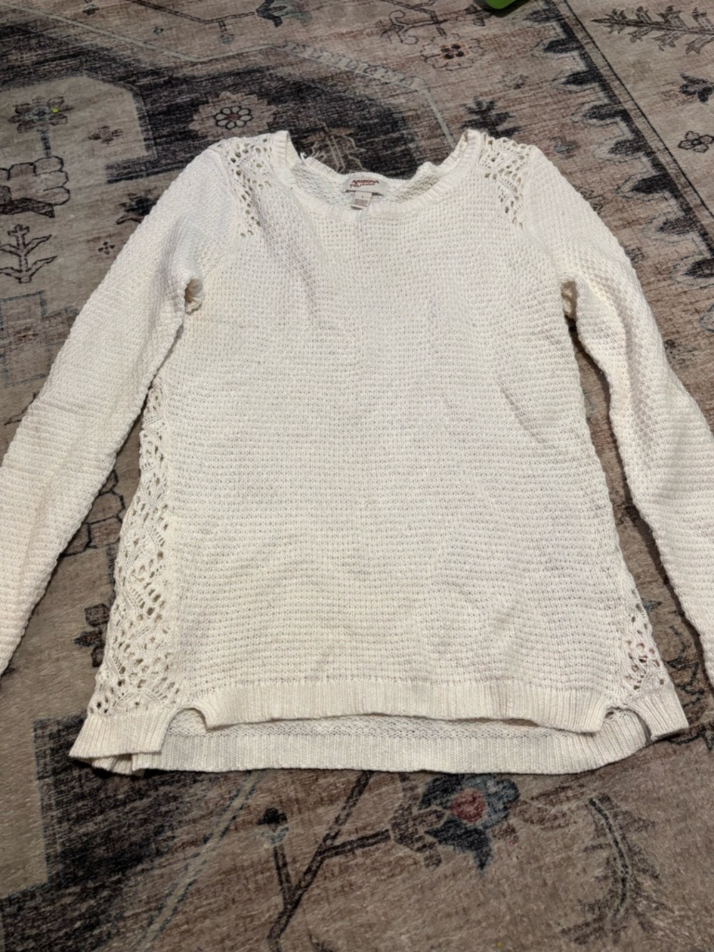 Arizona Jean Company Cream Open-Knit Crewneck Sweater